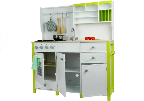 Wooden Kitchen with an Oven and Accessories Green-White