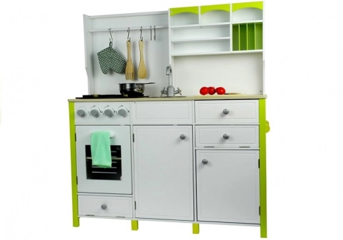 Wooden Kitchen with an Oven and Accessories Green-White