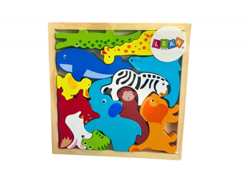 Wooden Puzzle Animals to Match Lion Rabbit