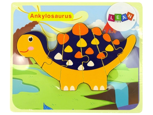 Wooden Puzzle Dinosaurs Triceratops Ankylosaurus Orange