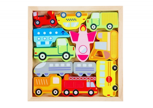 Wooden Puzzle Means of Transport to Match Taxi Bus