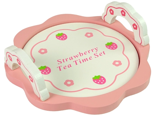 Wooden Tea Set Pink Flowers Pitcher Tray