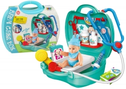 Children's Doctor Set with Doll Accessories Green Suitcase