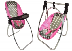 Leļļu šūpulis 2in1 Alice Stars Gray-Pink
