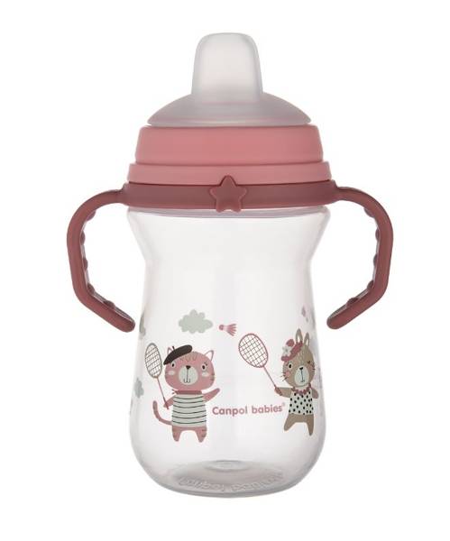 Canpol Babies FirstCup Kubek z Silikonowym Ustnikiem 250ml Bonjour Paris Różowy 56/613_pink