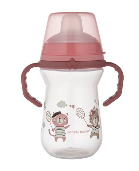 Canpol Babies FirstCup Kubek z Silikonowym Ustnikiem 250ml Bonjour Paris Różowy 56/613_pink