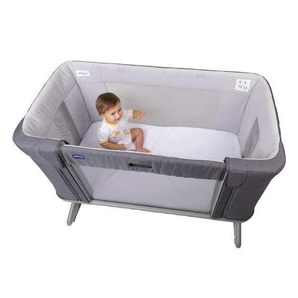 Chicco Next2Me Forever Łóżeczko Dostawne 3w1 do 22kg Slate Grey + Prześcieradło 2szt Pink Pois