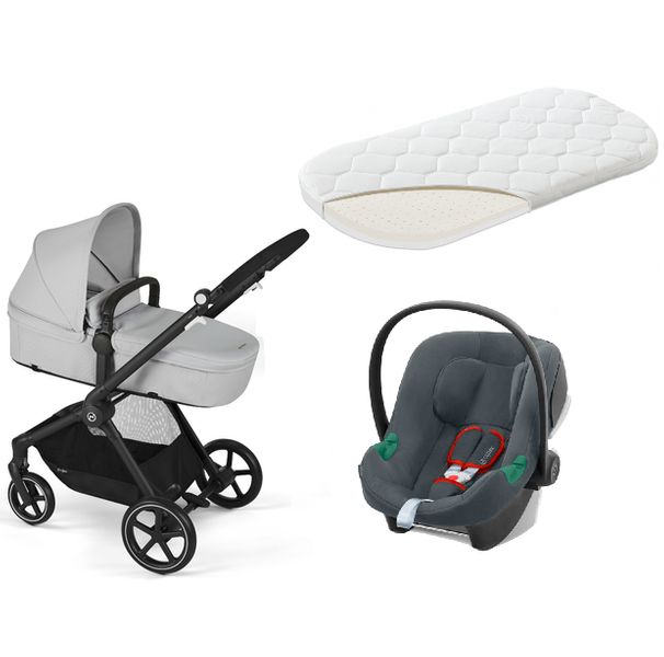 Cybex Eos Basic Lava Grey + Aton B2 I-size + Fiki Miki Матрас в люльку Детская коляска 3 в 1