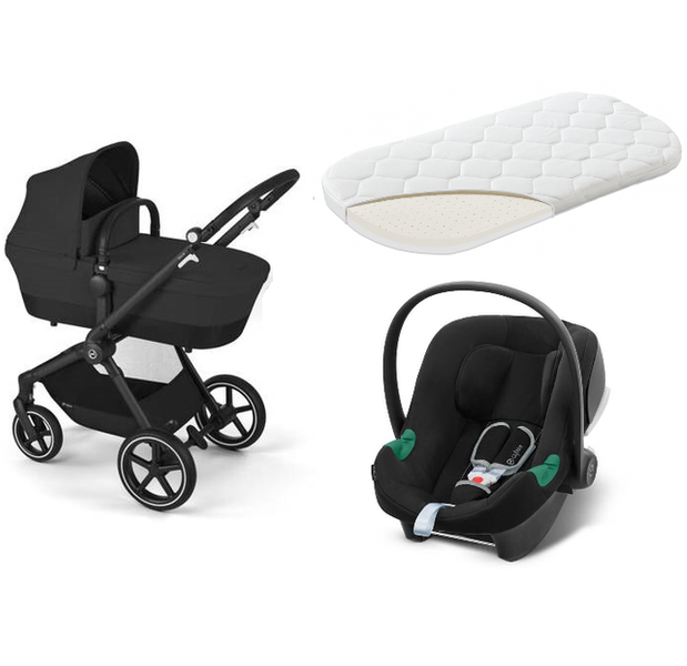 Cybex Eos Basic Moon Black + Aton B2 I-size + Fiki Miki Матрас в люльку Детская коляска 3 в 1