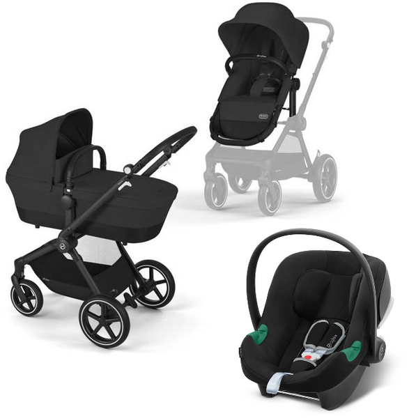 Cybex Eos Basic Moon Black + Aton B2 I-size + Fiki Miki Matracis kulbai Bērnu rati 3in1