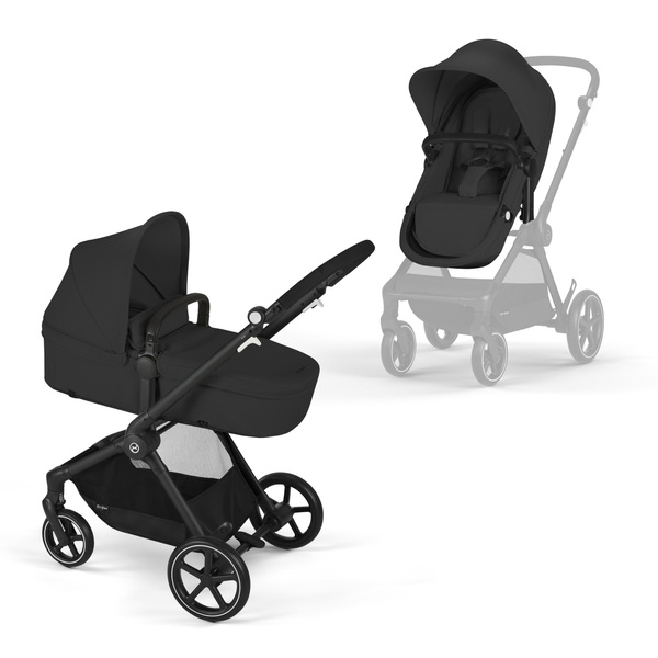 Cybex Eos Basic Moon Black + Aton B2 I-size + Fiki Miki Matracis kulbai Bērnu rati 3in1