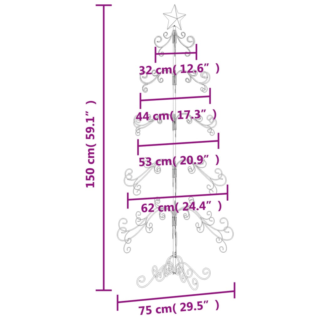 Dekoratīva Ziemassvētku Eglīte, Metāls, Melna, 150 Cm Vidaxl