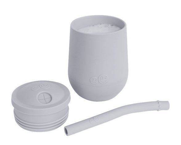 Ezpz Silikonowy Kubeczek Ze Słomką Mini Cup + Straw Training System 120ml Pastelowa Szarość