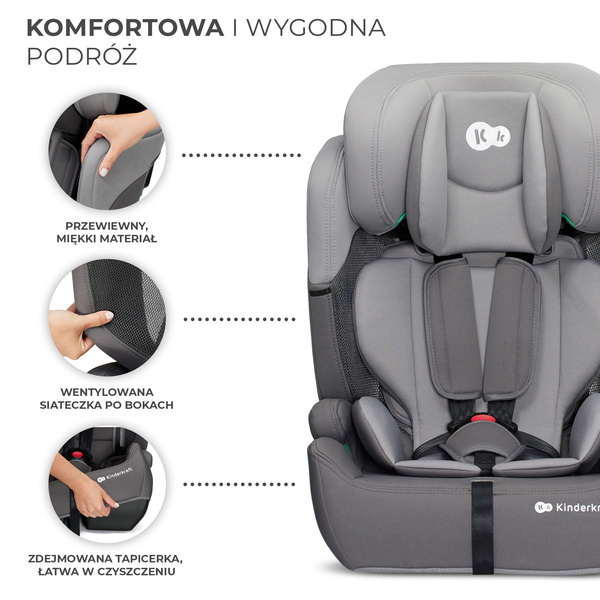 Kinderkraft Comfort Up I-Size Fotelik Samochodowy 9-36 kg Szary