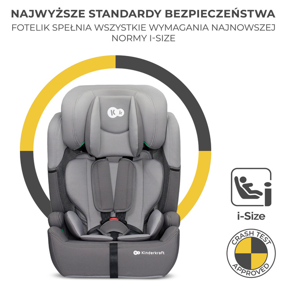 Kinderkraft Comfort Up I-Size Fotelik Samochodowy 9-36 kg Szary