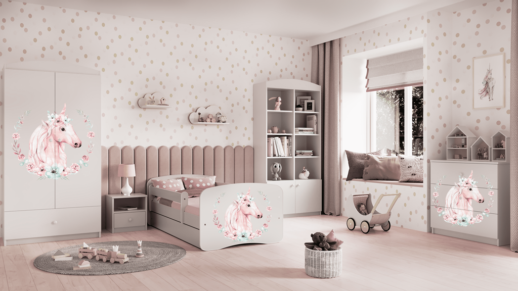 Łóżko babydreams białe konik bez szuflady materac 140/70