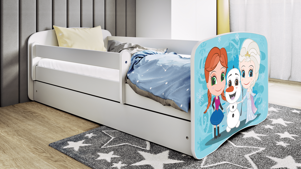 Bērnu gulta White Frozen Land ar kasti ar matraci 180/80