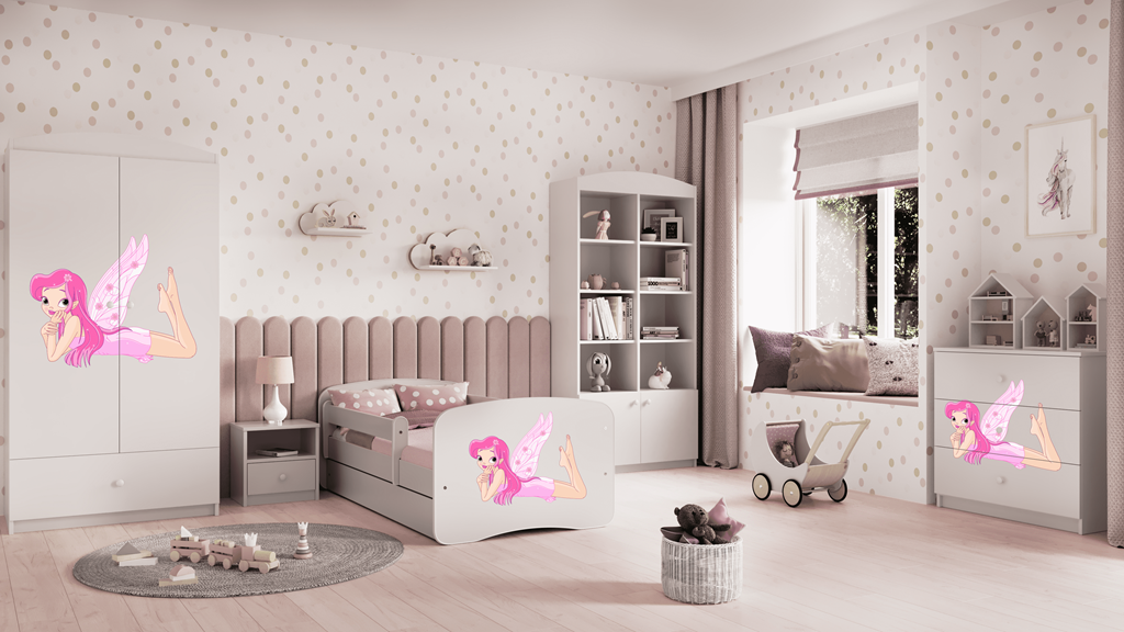 Gulta White Fairy with Wings bez atvilktnes ar matraci 140x70