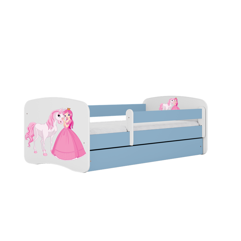 Bērnu gulta zila Princess Pony ar atvilktni un matraci 160x80