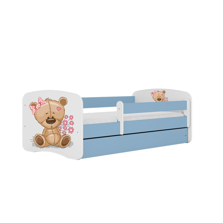 Bērnu gulta zila Bear with Flowers bez atvilktnes un lateksa matraci 160x80        4o mini