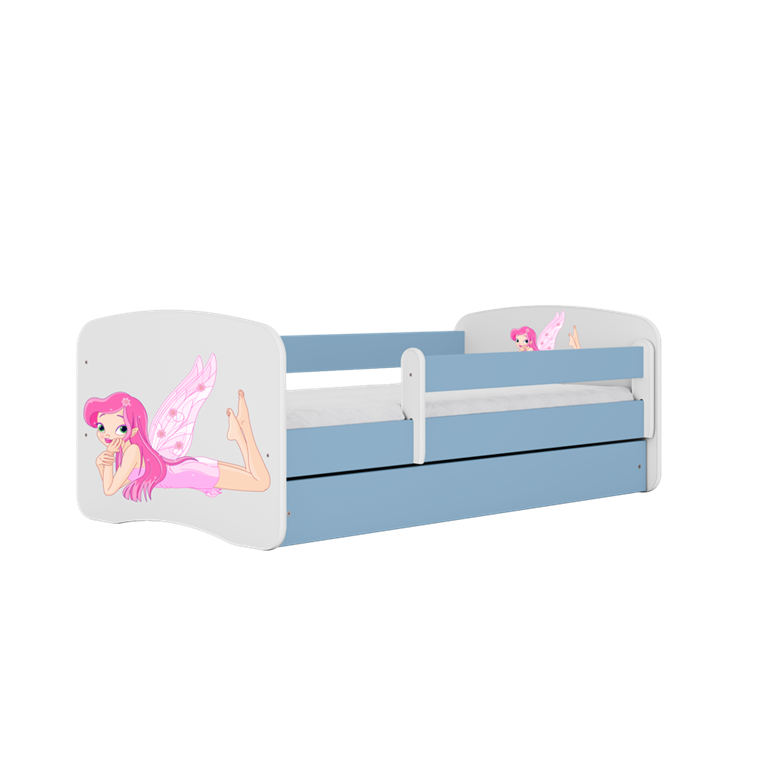 Łóżko babydreams niebieskie wróżka ze skrzydełkami bez szuflady materac 140/70