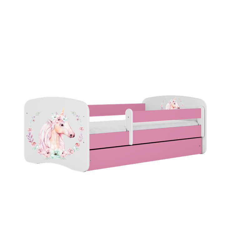 Łóżko babydreams różowe konik z szufladą materac 160/80