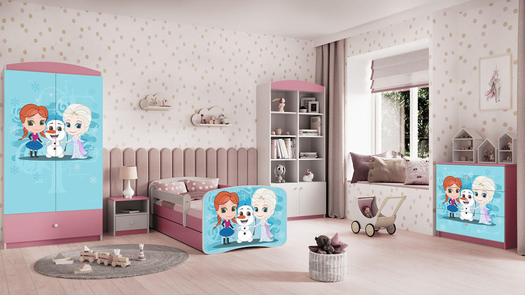 Łóżko babydreams różowe kraina lodu z szufladą materac 160/80