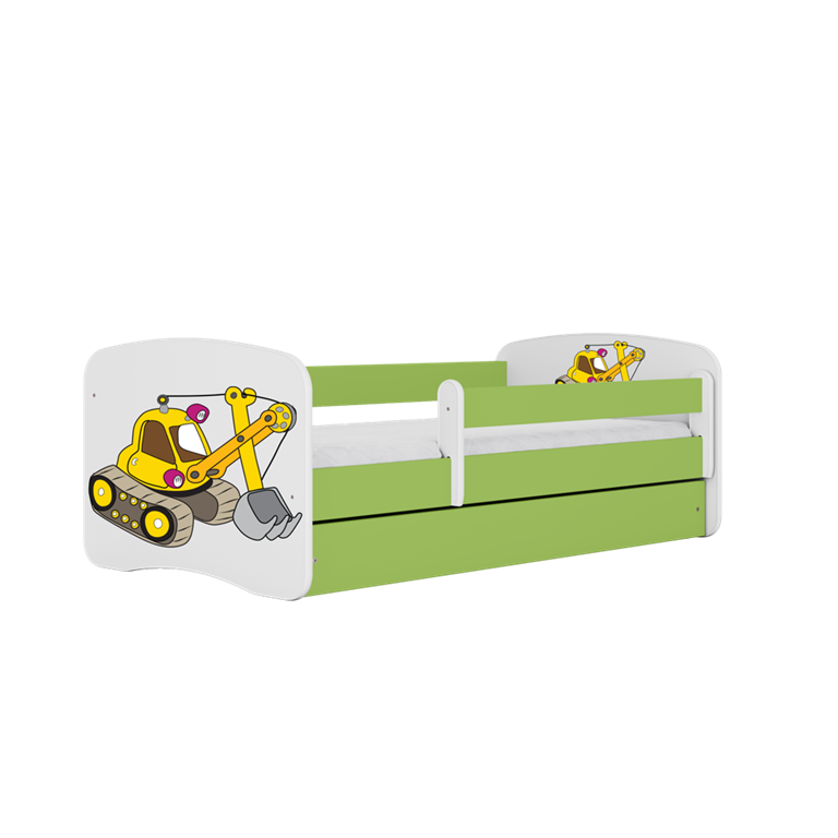 Łóżko babydreams zielone koparka bez szuflady materac 140/70