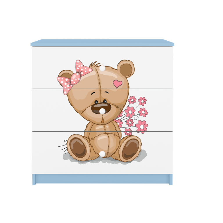 Komoda babydreams niebieska miś kwiatki