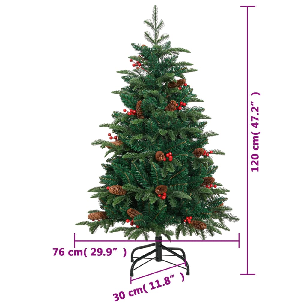 Mākslīgā Ziemassvētku Egle Ar Čiekuriem Un Ogām, 120 Cm Vidaxl