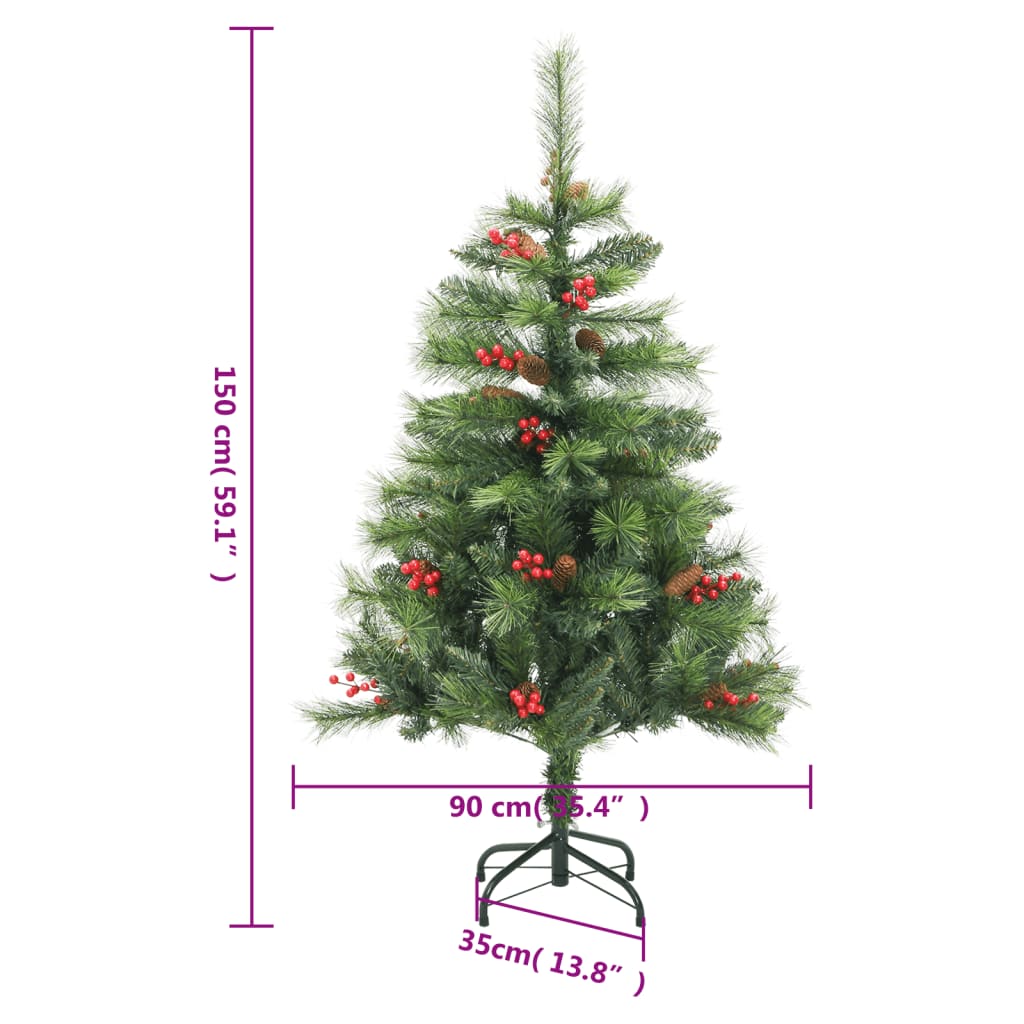 Mākslīgā Ziemassvētku Egle Ar Čiekuriem Un Ogām, 150 Cm Vidaxl