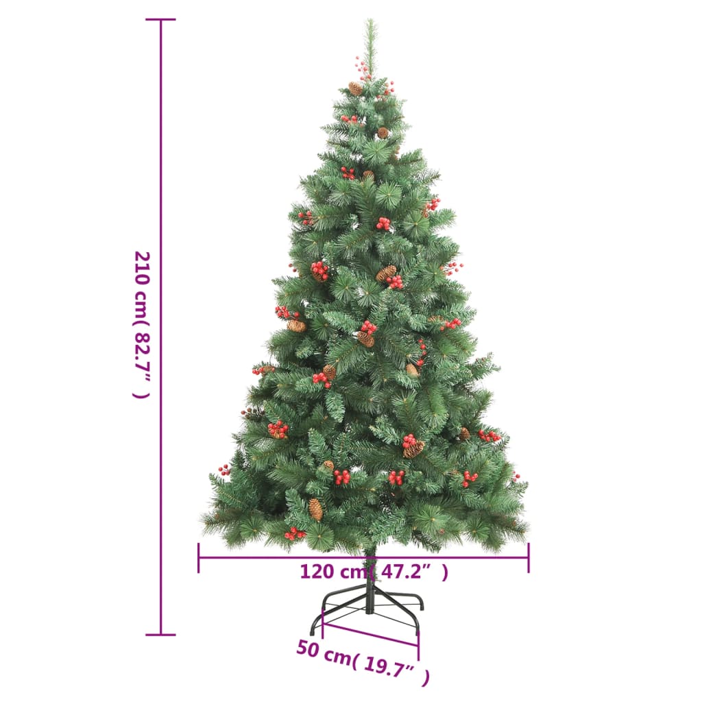 Mākslīgā Ziemassvētku Egle Ar Čiekuriem Un Ogām, 210 Cm Vidaxl