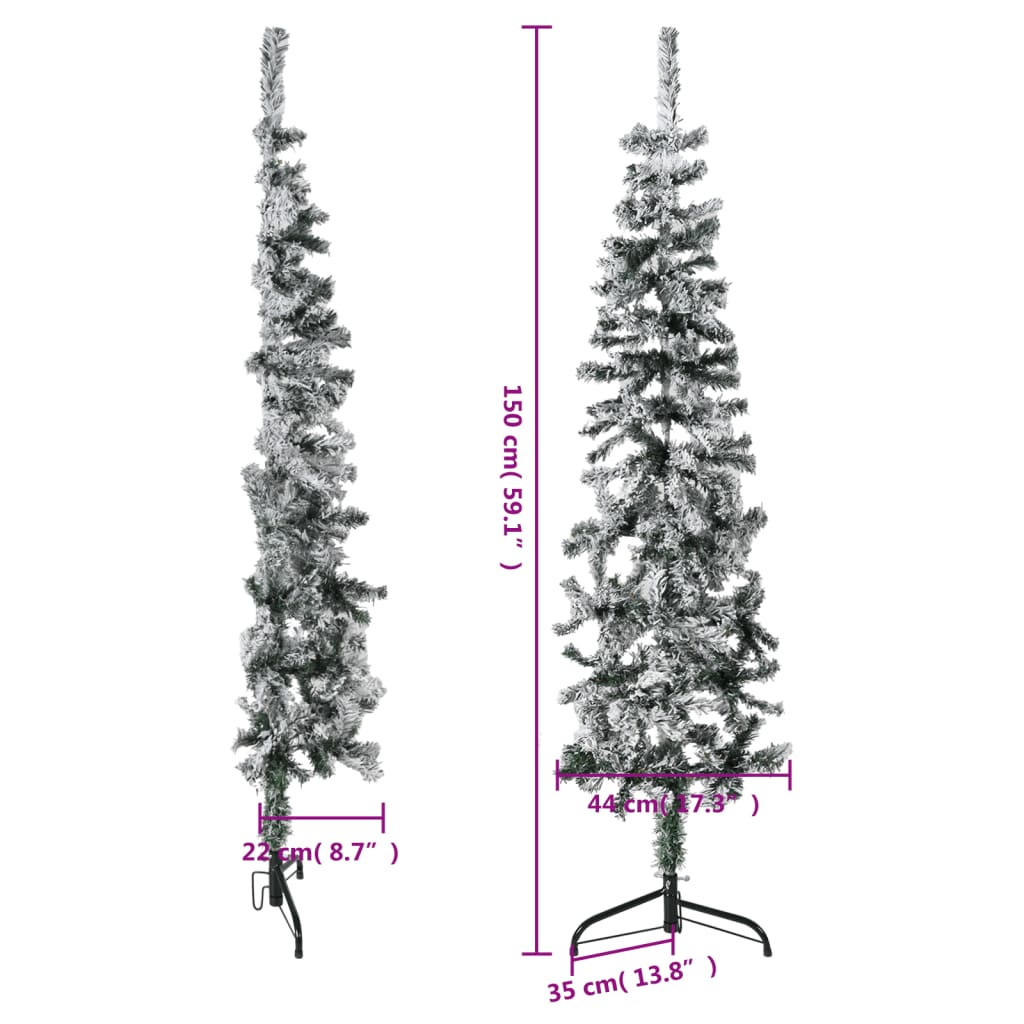 Mākslīgā Ziemassvētku Egle Ar Sniegu, Šaura, Pusapaļa, 150 Cm Vidaxl