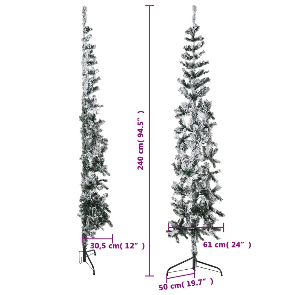 Mākslīgā Ziemassvētku Egle Ar Sniegu, Šaura, Pusapaļa, 240 Cm Vidaxl