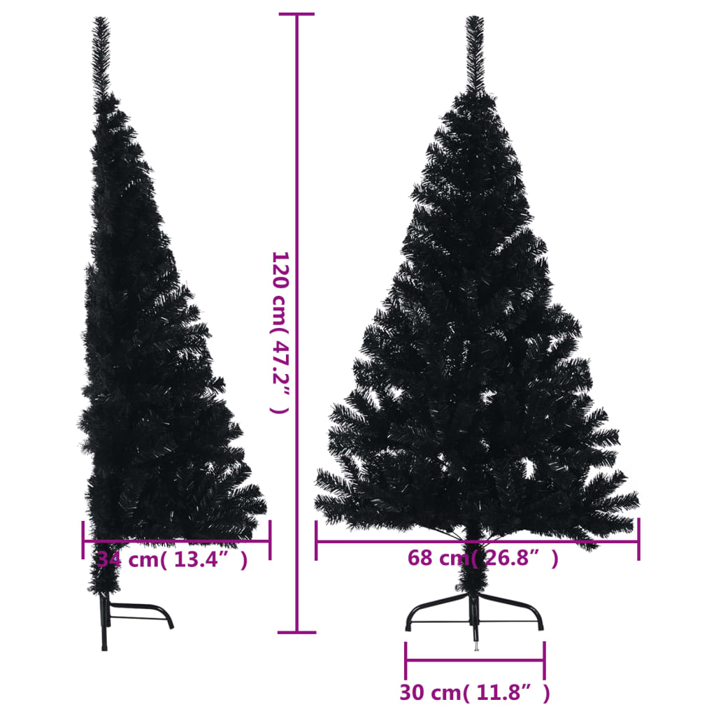 Mākslīgā Ziemassvētku Egle Ar Statīvu, Pusapaļa, 120 Cm, Melna Vidaxl