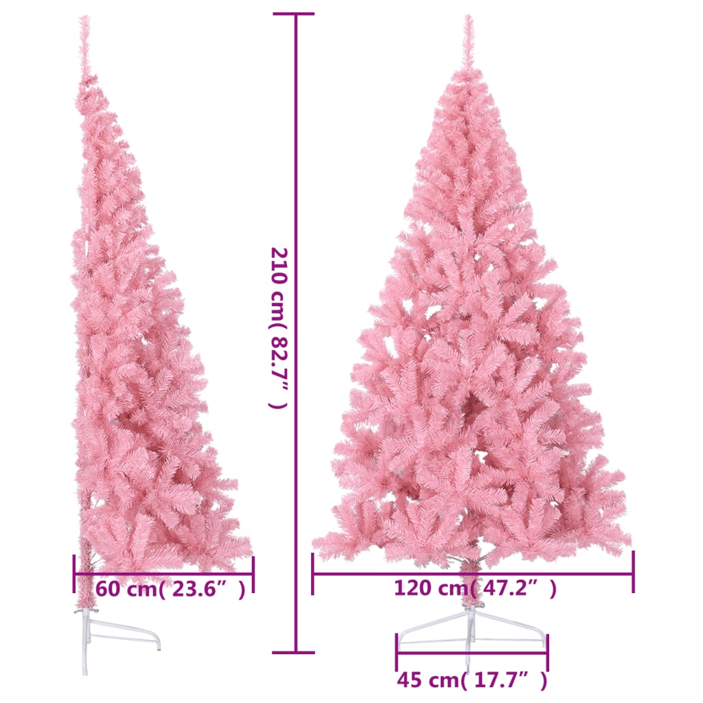 Mākslīgā Ziemassvētku Egle Ar Statīvu, Pusapaļa, 210 Cm, Rozā Vidaxl