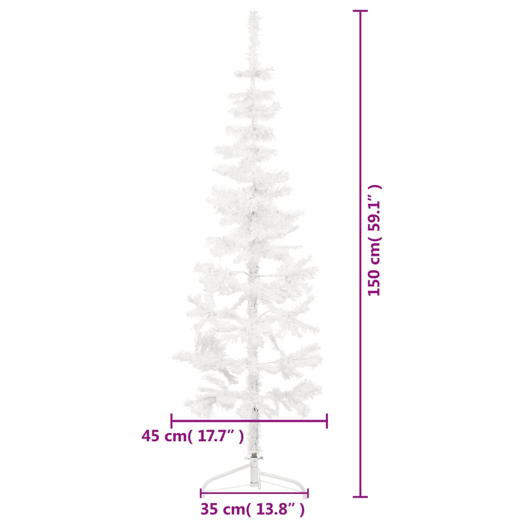 Mākslīgā Ziemassvētku Egle Ar Statīvu, Pusapaļa, Balta, 150 Cm Vidaxl