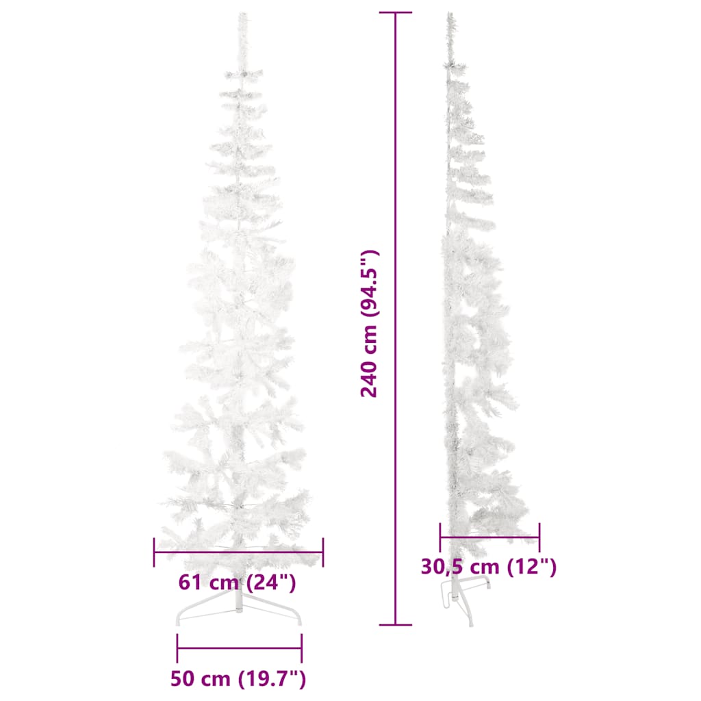 Mākslīgā Ziemassvētku Egle Ar Statīvu, Pusapaļa, Balta, 240 Cm Vidaxl