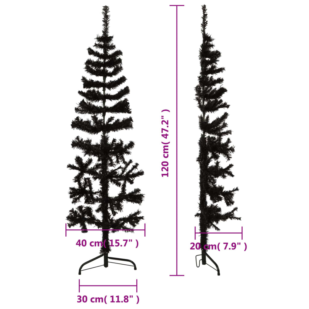 Mākslīgā Ziemassvētku Egle Ar Statīvu, Pusapaļa, Melna, 120 Cm Vidaxl