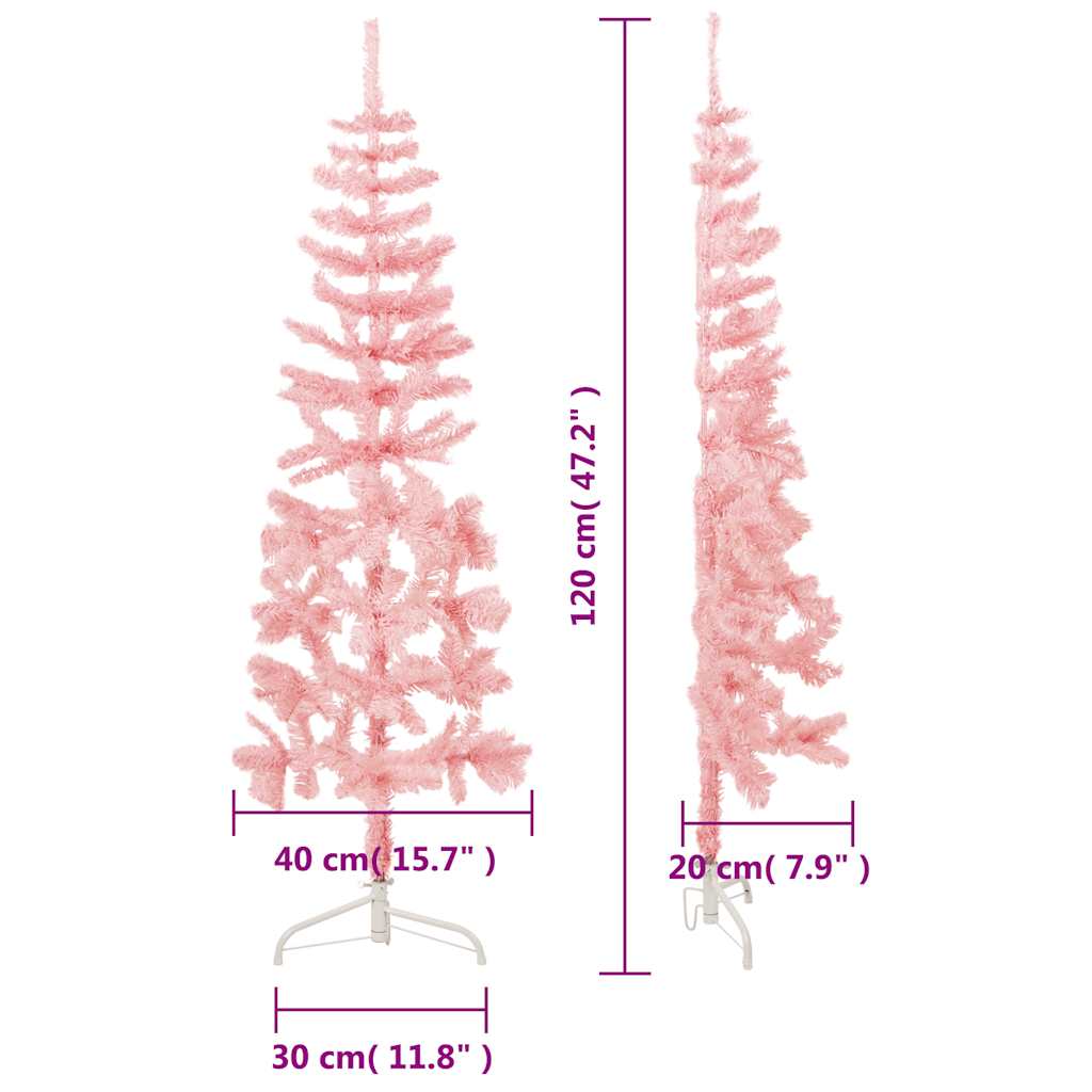 Mākslīgā Ziemassvētku Egle Ar Statīvu, Pusapaļa, Rozā, 120 Cm Vidaxl