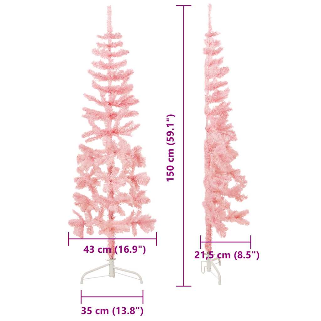 Mākslīgā Ziemassvētku Egle Ar Statīvu, Pusapaļa, Rozā, 150 Cm Vidaxl