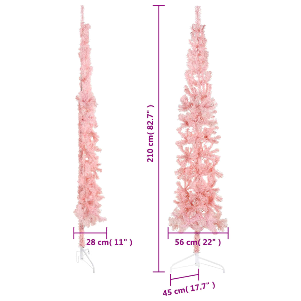 Mākslīgā Ziemassvētku Egle Ar Statīvu, Pusapaļa, Rozā, 210 Cm Vidaxl