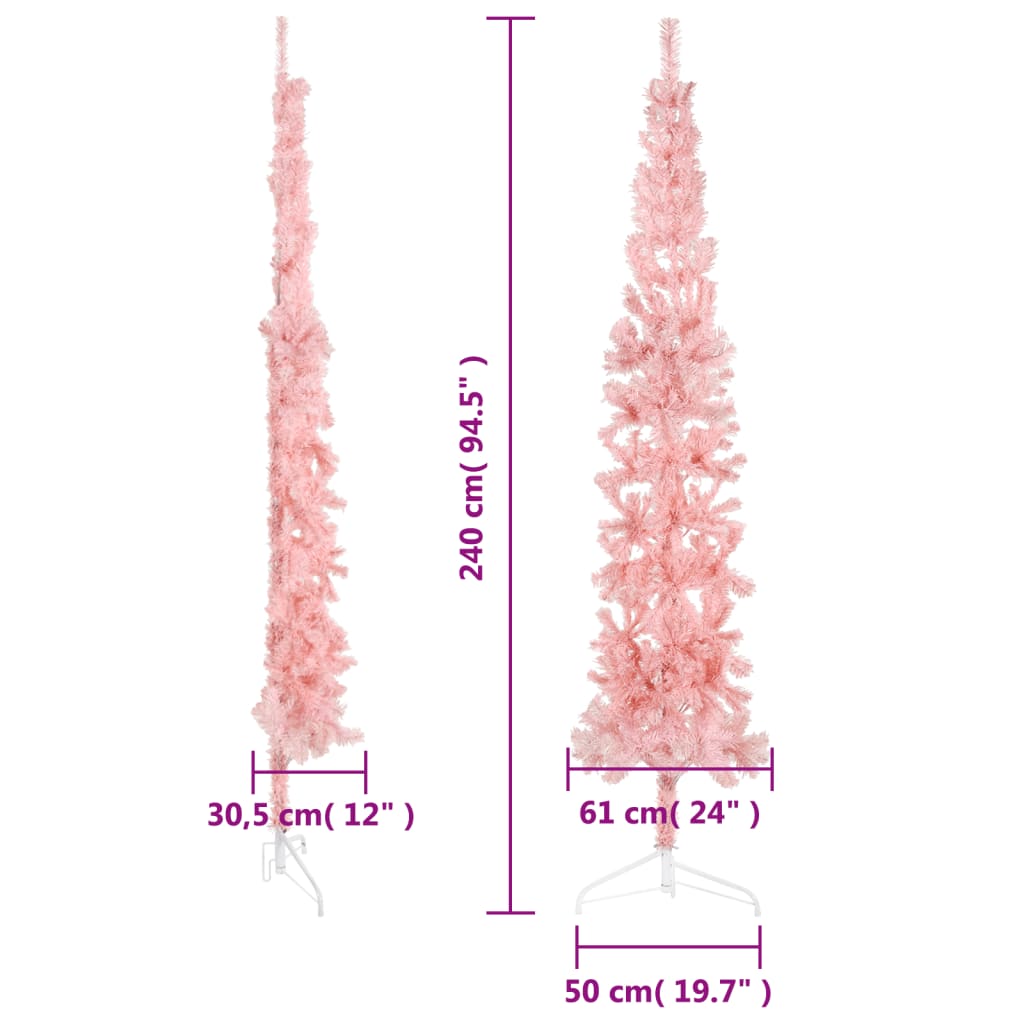 Mākslīgā Ziemassvētku Egle Ar Statīvu, Pusapaļa, Rozā, 240 Cm Vidaxl