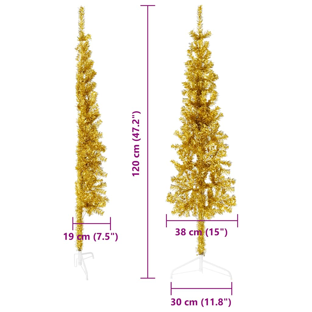 Mākslīgā Ziemassvētku Egle Ar Statīvu, Pusapaļa, Zelta, 120 Cm Vidaxl