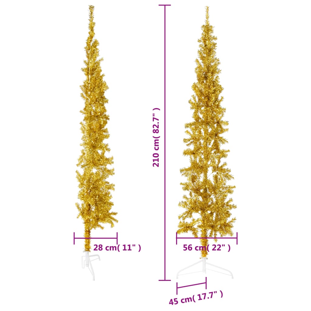 Mākslīgā Ziemassvētku Egle Ar Statīvu, Pusapaļa, Zelta, 210 Cm Vidaxl