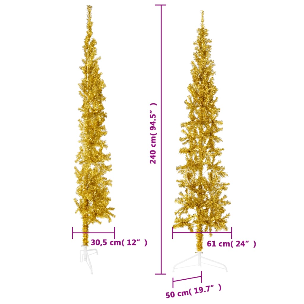 Mākslīgā Ziemassvētku Egle Ar Statīvu, Pusapaļa, Zelta, 240 Cm Vidaxl