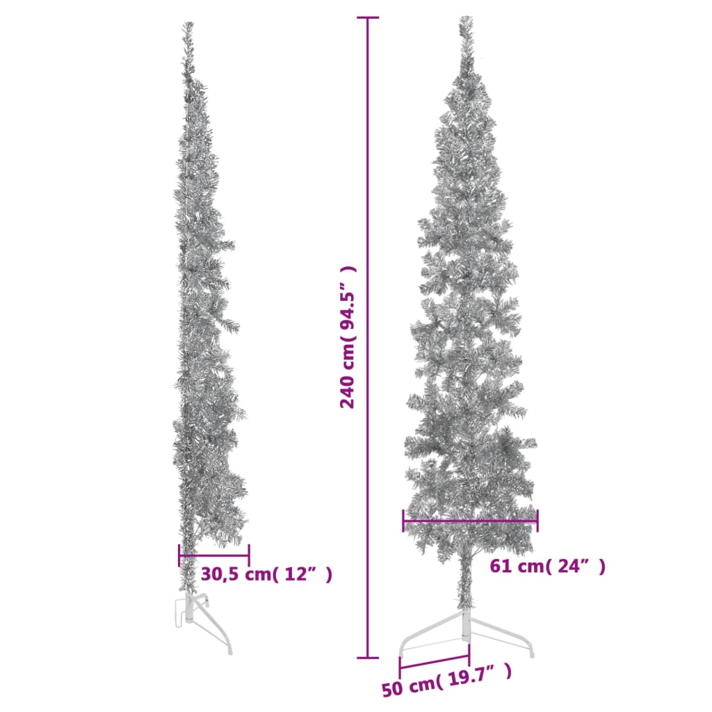 Mākslīgā Ziemassvētku Egle, Statīvs, Pusapaļa, Sudraba, 240 Cm Vidaxl