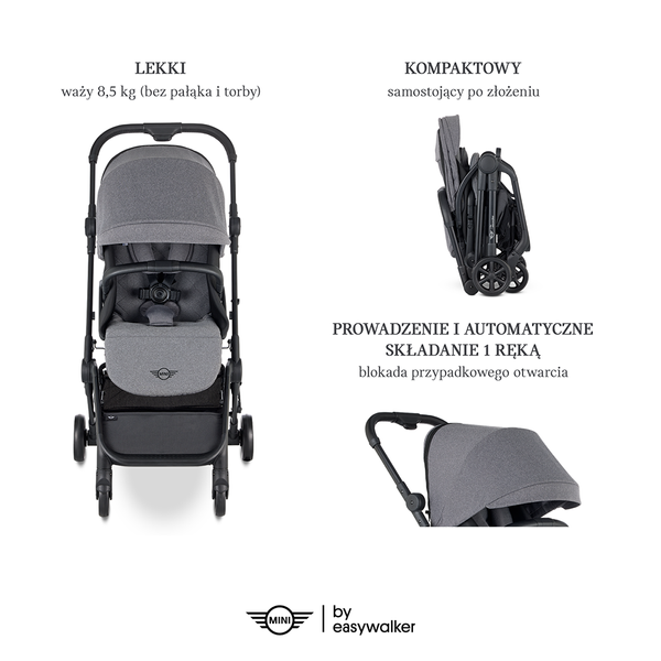 Mini by Easywalker Buggy Turn Kompaktowy Wózek Spacerowy z Obrotowym Siedziskiem 360 Soho Grey