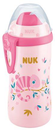 Nuk Kubek Flexi Cup 300 ml z Silikonową Słomką Kameleon Różowy 12m