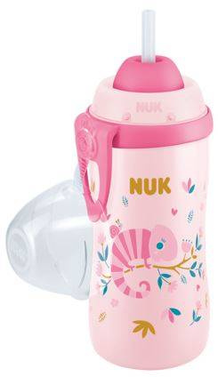 Nuk Kubek Flexi Cup 300 ml z Silikonową Słomką Kameleon Różowy 12m